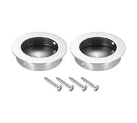 2.36 in/60mm Dia Round Recessed Door Pulls, 2 Pack 304 Stainless Steel Finger Pulls Cabinet Handles for Sliding Door Cabinets Drawers, Silver