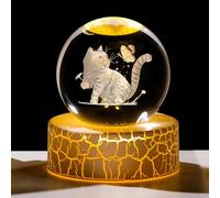 2.36in. 3D Cat Themed Crystal Ball Gifts for Women Cat Lovers, K9 Crystal Decorative Ball Engraved Cat Figurine Paperweight with LED Light Base for Home Office Ornament