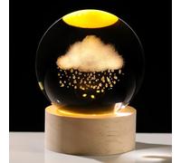 2.36in. 3D Cloud and Rains Crystal Ball Gifts for Women Men, Crystal Decorative Ball Engraved Cloud Figurine Paperweight with LED Light Base for Home Office Decoration for Birthday