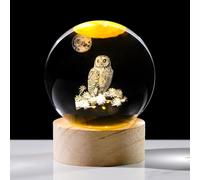 2.36in. 3D Cute Owl Crystal Ball Gifts for Women Girlfriend, K9 Crystal Decorative Ball Engraved Owl Figurine Paperweight with LED Light Base for Home Office Decoration for Birthday Christmas