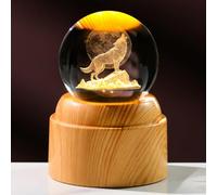 2.36in 3D Engraved Wolf Crystal Ball with Wooden Rotatable Base