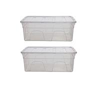 2 38cm Under Bed Storage Box Spacemaster Clear Plastic Stackable Home Storage