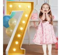 2.3ft LED Marquee Light Up Numbers, 10 Digits Reassemblable Giant Large Frame Mosaic For 3th Birthday Decorations, Party DIY Anniversary Décor(Warm white,Number 7)