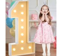 2.3ft LED Marquee Light Up Numbers, 10 Digits Reassemblable Giant Large Frame Mosaic For 3th Birthday Decorations, Party DIY Anniversary Décor(Warm white,Number 1)