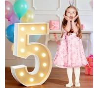 2.3ft LED Marquee Light Up Numbers, 10 Digits Reassemblable Giant Large Frame Mosaic For 3th Birthday Decorations, Party DIY Anniversary Décor(Warm white,Number 5)