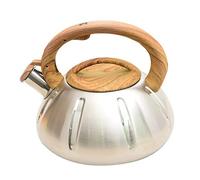 2/3L Litre Whistling Kettle, Stove Top Whistling Kettle with Wood Grain Handle, Kitchen Water Teapot for Gas Stove, Ceramic Stove, Electric and Induction Hob (2.5L)