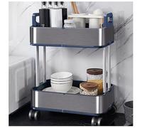2/3Layer Thickened Stainless Steel Kitchen Storage Rack Cart with Widened DoubleSided Handle BrakeEquipped Silent Swivel Casters for Easy Mobility
