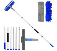 2.3M Window Cleaning Kit, Extra Long 3-in-1 Extendable Window Cleaning Equipment with Window Washing Squeegee and Microfiber Cloth Squeegee Strips for Home, Shower Glass, Walls, Car (Blue)