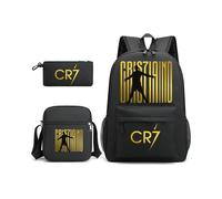 (2) 3pcs CR7 Football Cool Backpacks Capacity Rucksack Girl Boys Simple Shoulder Bag High School Schoolbag Black