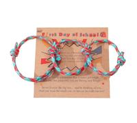 2-3Pcs First Day of School Knit Rope Bracelet Love Between Mother/Father/Mama and Daughter/Son/Me Back To Scool Gifts Protection Anxiety Relief Colorful Nylon Woven Bracelet With Message Card, 3pcs