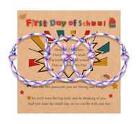 2-3Pcs First Day of School Knit Rope Bracelet Love Between Mother/Father/Mama and Daughter/Son/Me Back To Scool Gifts Protection Anxiety Relief Colorful Nylon Woven Bracelet With Message Card, 3pcs