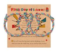 2-3Pcs First Day of School Knit Rope Bracelet Love Between Mother/Father/Mama and Daughter/Son/Me Back To Scool Gifts Protection Anxiety Relief Colorful Nylon Woven Bracelet With Message Card, 3pcs