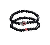 2-3Pcs Lucky Turkish Blue Evil Eye Hamsa Hand of Fatima Beaded Stretch Bracelet Elastic 7 Chakras Gemstone Lava Stone Bracelet for Women Men Good Luck Protection Amulet Jewelry, 7.48 inches, Stone