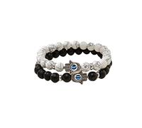 2-3Pcs Lucky Turkish Blue Evil Eye Hamsa Hand of Fatima Beaded Stretch Bracelet Elastic 7 Chakras Gemstone Lava Stone Bracelet for Women Men Good Luck Protection Amulet Jewelry