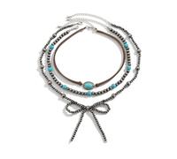 2/3PCS Navajo Pearl Necklace Layered Western Turquoise Chain Stackable Cowgirl Navajo Bowknot Pearl Bow Necklaces Jewelry for Women, Zinc, No Gemstone