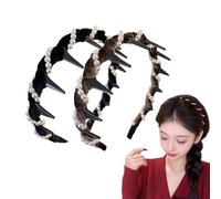 2/3Pcs Vintage High Cranium Artificial Pearl Hairband, 2025 New Elegant Non Slip Pearl Headbands with Teeth, Bridal Hair Hoop Party Wedding Hair Accessories for Women and Girls (Brown+Black, One Size)