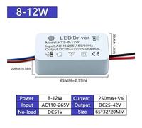 2-3W 3-5W 4-7W 8-12W 13-18W 18-24W 250mA LED Isolation Driver AC110-265V Constant Current Transformer for Spotlight Downlight(8-12W DC25-42V)