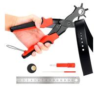 2-4.5 mm Hole Punch Pliers for Leather, Belt Hole Pliers with 6 Hole Punches, Leather Belt Puncher Rotary Hole Pliers with Lever Gear for Belts, Watch Bracelets, Dog Collar, Saddle, Fabric, DIY and