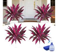 2/4/6/8PCS Large Realistic Artificial Boston Fern & Dragon's Blood Tree, Vibrant Pink Purple Faux Plants, Outdoor Artificial Ti Plant, Fake Fern UV Resistant for Garden Patio Balcony Décor (2pcs)