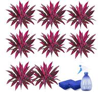 2/4/6/8PCS Large Realistic Artificial Boston Fern & Dragon's Blood Tree, Vibrant Pink Purple Faux Plants, Outdoor Artificial Ti Plant, Fake Fern UV Resistant for Garden Patio Balcony Décor (8pcs)