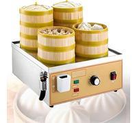 2/4/6-Hole Commercial Electric Steamed Bun Machine,Dim Sum Electric Steamer,30-110°C Precise Temperature Control Independent Water Supply Stainless Steel Steamer for Buns,Dumplings,More 4holes-110V
