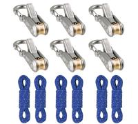 2/4/6-Pack Rope Roller Cam Lock Tensioner, Cord and Rope Tightening Tool with Carabiner Clips, Fast Adjustable Ropes Tie-Down Kit for Camping Hiking Tarp Boat & Outdoor
