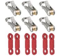 2/4/6-Pack Rope Roller Cam Lock Tensioner, Cord and Rope Tightening Tool with Carabiner Clips, Fast Adjustable Ropes Tie-Down Kit for Camping Hiking Tarp Boat & Outdoor