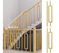 2-4-6 Packs Gold Square Deck Balusters Decorative Metal Stair Spindles with Flat Bracket & Screws for Villas Lofts Offices - 29-32 Inch Indoor Fences