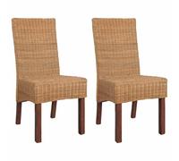 vidaXL Dining Chairs 2 pcs Brown Natural Rattan NEW