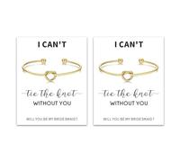 2/4/6PCS Bridesmaid Bracelet Gold Love Knot Bracelet for Women Tie the Knot Bracelets Bridesmaid Gifts with a Card I Can't Tie the Knots without You Will You Be My Bridesmaids, gold 2pcs, Zinc, no