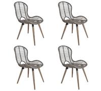vidaXL 4x Dining Chairs Natural Rattan Black Outdoor Garden Patio Dinner Seat
