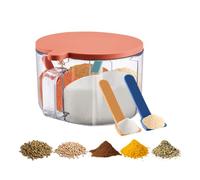 2/4-Compartment Spice Seasoning Containers Box:Clear Seasoning Jars with Spoon & Lid for Spice Sugar Salt Cardamon Cinnamon 1 Pack (Orange, 4-Compartment)
