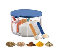 2/4-Compartment Spice Seasoning Containers Box:Clear Seasoning Jars with Spoon & Lid for Spice Sugar Salt Cardamon Cinnamon 1 Pack (Blue, 4-Compartment)