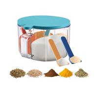 2/4-Compartment Spice Seasoning Containers Box:Clear Seasoning Jars with Spoon & Lid for Spice Sugar Salt Cardamon Cinnamon 1 Pack (Green, 4-Compartment)