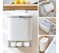 2.4 Gallon Compost Bin Hanging Trash Can with Lid Garbage Can Wall Mounted Trash Can with 3 Pack Disposable Bag for Kitchen,Cupboard, Bathroom, Under Sink,Counter Top (White)