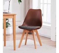 2/4 Pack Mid Century Modern Dining Chairs Armless Plastic Kitchen Side Chairs with Fabric Seat & Wood Legs for Dining Room Conference Set of 2 Natural + Brown h