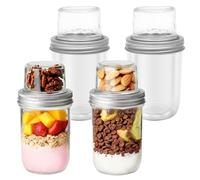 2/4 Pack Overnight Oats Jar with Lids 500+100ml Clear Glass Overnight Oats Container On-The-Go Dual-Laryer Yogurt Parfait Cups Dry and Wet Separation Mason Jars for Chia Pudding Cereal Nut Fruit(4pcs)