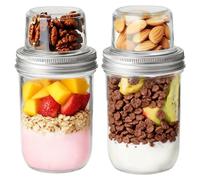 2/4 Pack Overnight Oats Jar with Lids 500+100ml Clear Glass Overnight Oats Container On-The-Go Dual-Laryer Yogurt Parfait Cups Dry and Wet Separation Mason Jars for Chia Pudding Cereal Nut Fruit(2pcs)