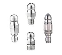 2/4 piece Functional Split Sewer Nozzle kit, 1 Front + 6 Rear high Pressure 5000PSI Stainless Steel Drain nozzles for Different clogged Sewer Cleaning Four piece set4pcs Front 1 Back 6