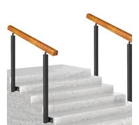 2-4 Step Handrail Solid Wood Staircase Banister Railing Support Rod for Indoor Outdoor Steps, Side Mount Black Galvanized Wrought Iron Posts (x2), Non-Slip Grab Rail (Color : Height 95cm, Size : 110