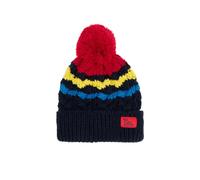 LightHouse Kids Bobbie Warm Bobble Cable Knit Hat - Childrens Winter Outdoor Headwear - Navy Red - 2-4 Years