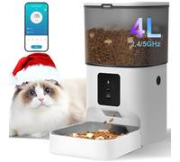 2.4G/5G WiFi Automatic Cat Feeder, 4L Food Dispenser with 10s Voice Recorder, Pet Feeder up to 10 Meals per Day, Timed Cat Feeder with Dry Food Sealed Ring (White, 4L-WiFi-N)