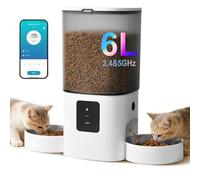 2.4G/5G WiFi Automatic Cat Feeder, 6L Food Dispenser with 10s Voice Recorder, Double Bowls Pet Feeder up to 10 Meals per Day, Timed Cat Feeder with Dry Food Sealed Ring
