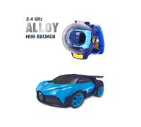 (2.4G alloy Blue) Mini Cartoon RC Small Car Analog Watch Remote Control Cute Infrared Sensing Model Charge Toys For Children
