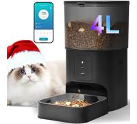 2.4G Automatic Cat Feeder, Cat Food Dispenser with 10s Voice Recorder, Pet Feeder up to 8 Meals per Day, Timed Feeder with Dry Food Sealed Ring (Black, 4L-WiFi)