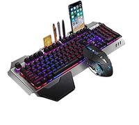 2.4G Mechanical Feel Rechargeable Wireless Keyboard and Mouse Set, 3000 mAh Capacity, LED Backlit Metal Panel Waterproof Ergonomic USB Gaming Keyboard Anti-Ghosting+ 2400 DPI 6 Buttons Gaming Mouse