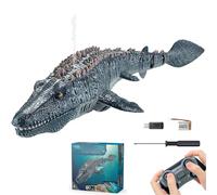 2.4G RC Mosasaurus Swimming Toy with Spray,Remote Control Mosasaurus Dinosaur Toys,RC Electric Dinosaur Boat,High Simulation Robotic Animal Device Fast Moving Pool Bath Water Play Equipment (Gray)