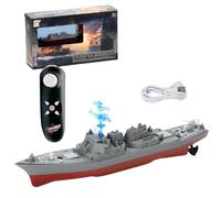 2 4G Remote Control Boat High-Speed Simulation Warship Model Battleship Toy with LED Light Automatic Power Off Waterproof for Boys Kids