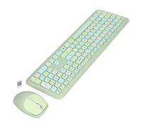 2.4G Wireless Keyboard and Mouse Combo, 110 Keys Full Size Ergonomic Retro Design, Silent Mute Keys, Plug & Play for PC/Mac/Laptop (No Driver (Green mixed color keyboard and mouse set)