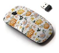 2.4G Wireless Mouse with Cute Pattern Design for All Laptops and Desktops with Nano Receiver - Autumn Orange Pumpkins Flowers Leaves